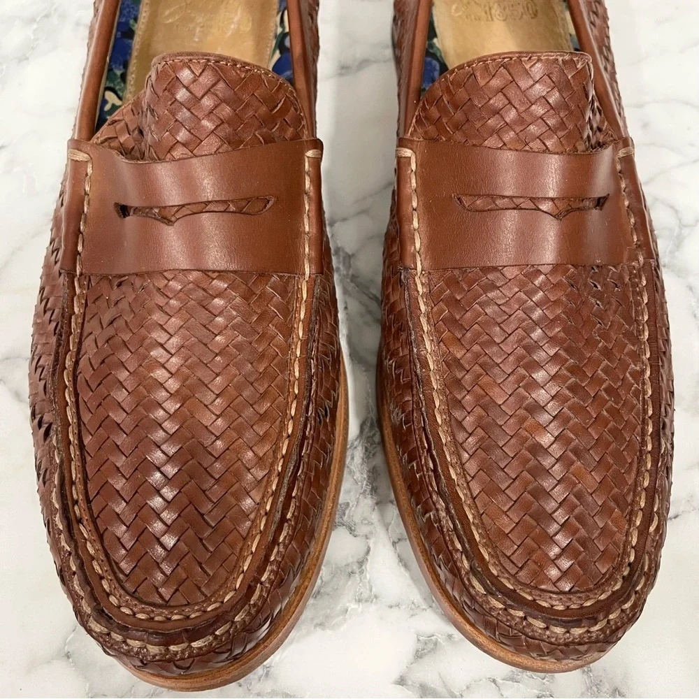 Johnston & Murphy Halstead Woven Penny Loafer brown full-grain leather Men’s 10